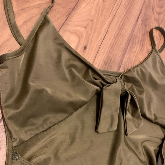 Olive Green Tie Front Cut Out Swimsuit - Picture 11 of 11